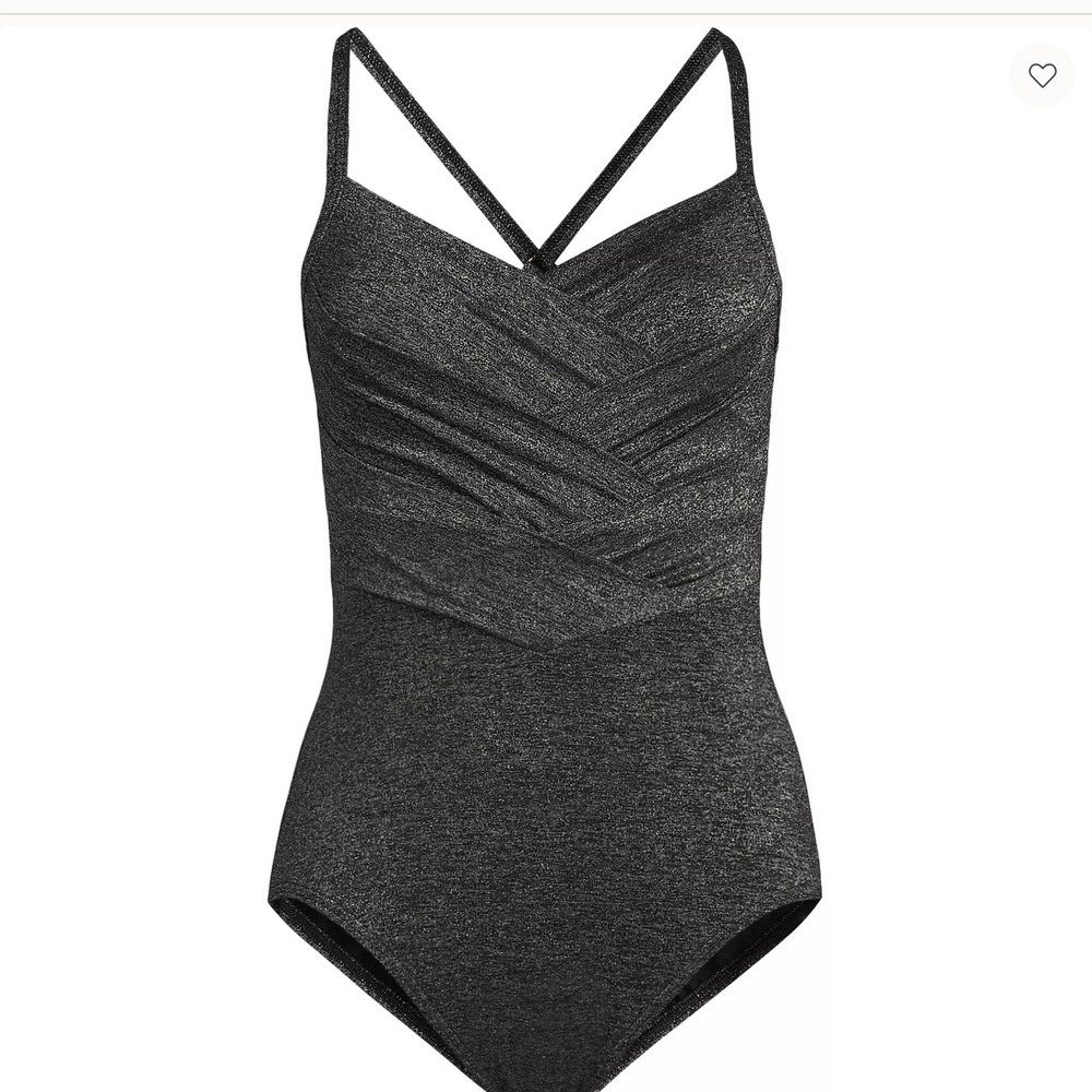 Lands' End Slender Suit Black Shine Tummy Control One Piece Swimsuit‎ Size 22W